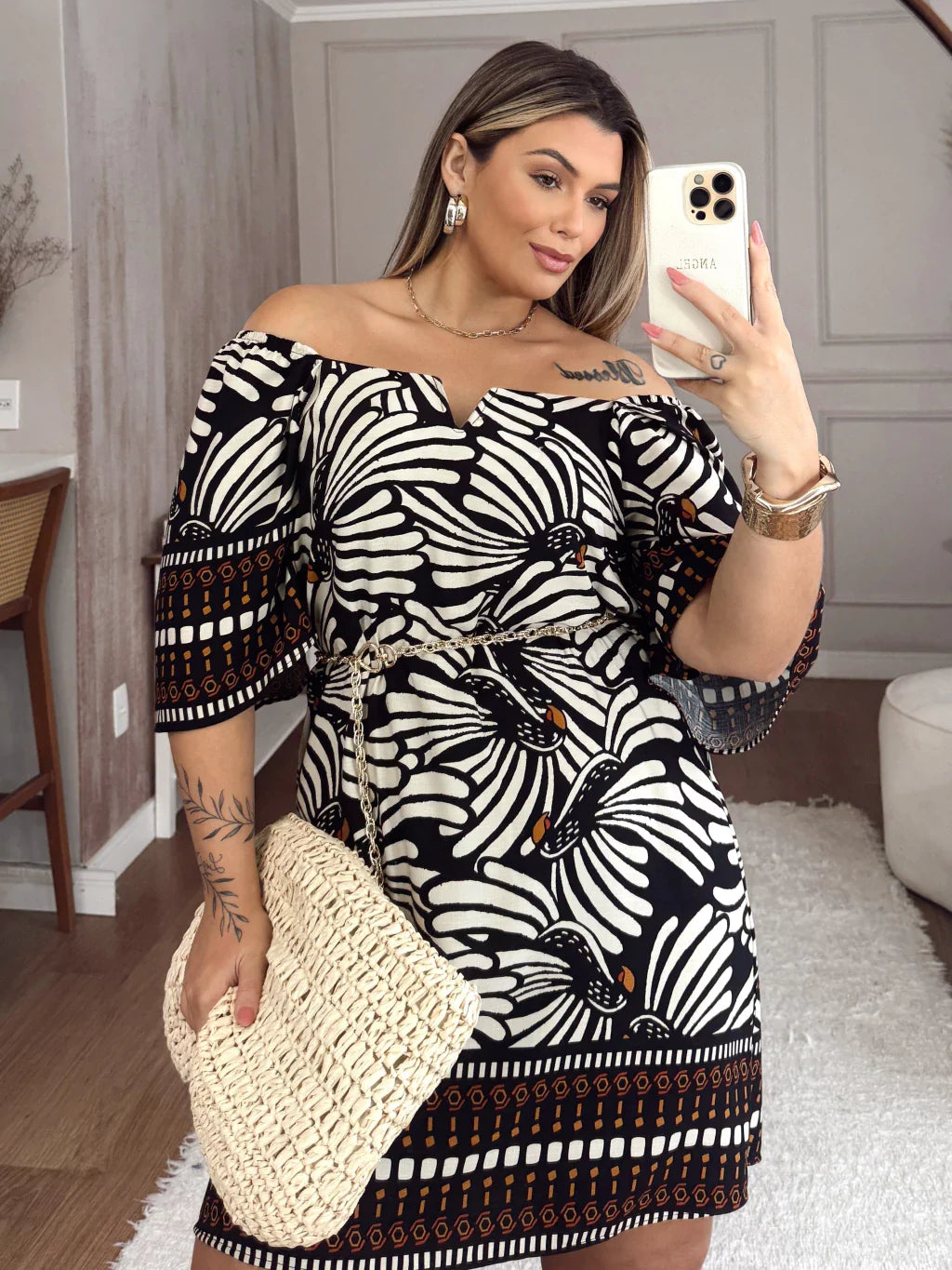 Vestido Decote V Estampa Étnica